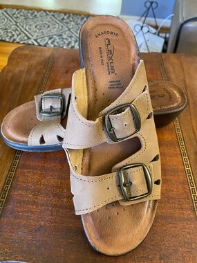 Flexus by Spring Step Anatomic Tan Italian Leather Slide Sandals size 38 (7.5US)
